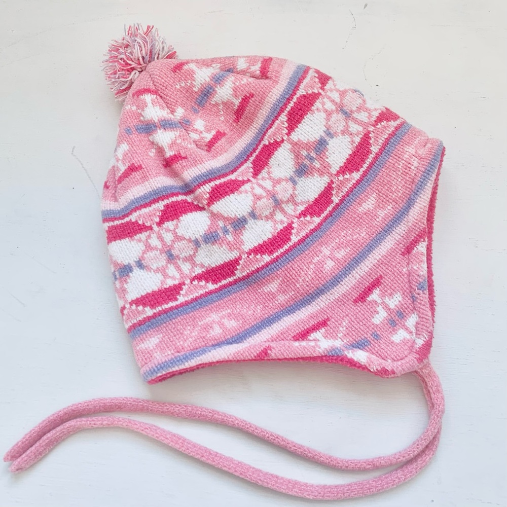 Toby Vintage Y2K Nordic Toddler Girls Pink Fleece Lined Winter Snow Hat